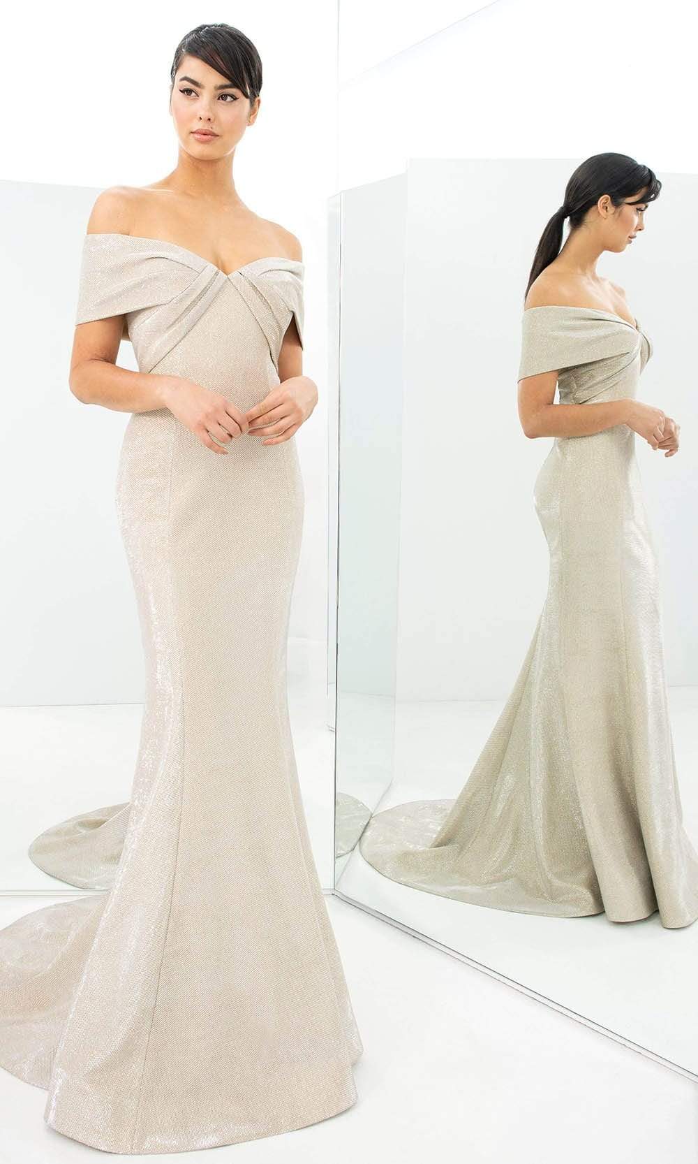 Alexander By Daymor - 1367 Textured Fabric Shiny Trumpet Dress Evening Dresses 00 / Gold