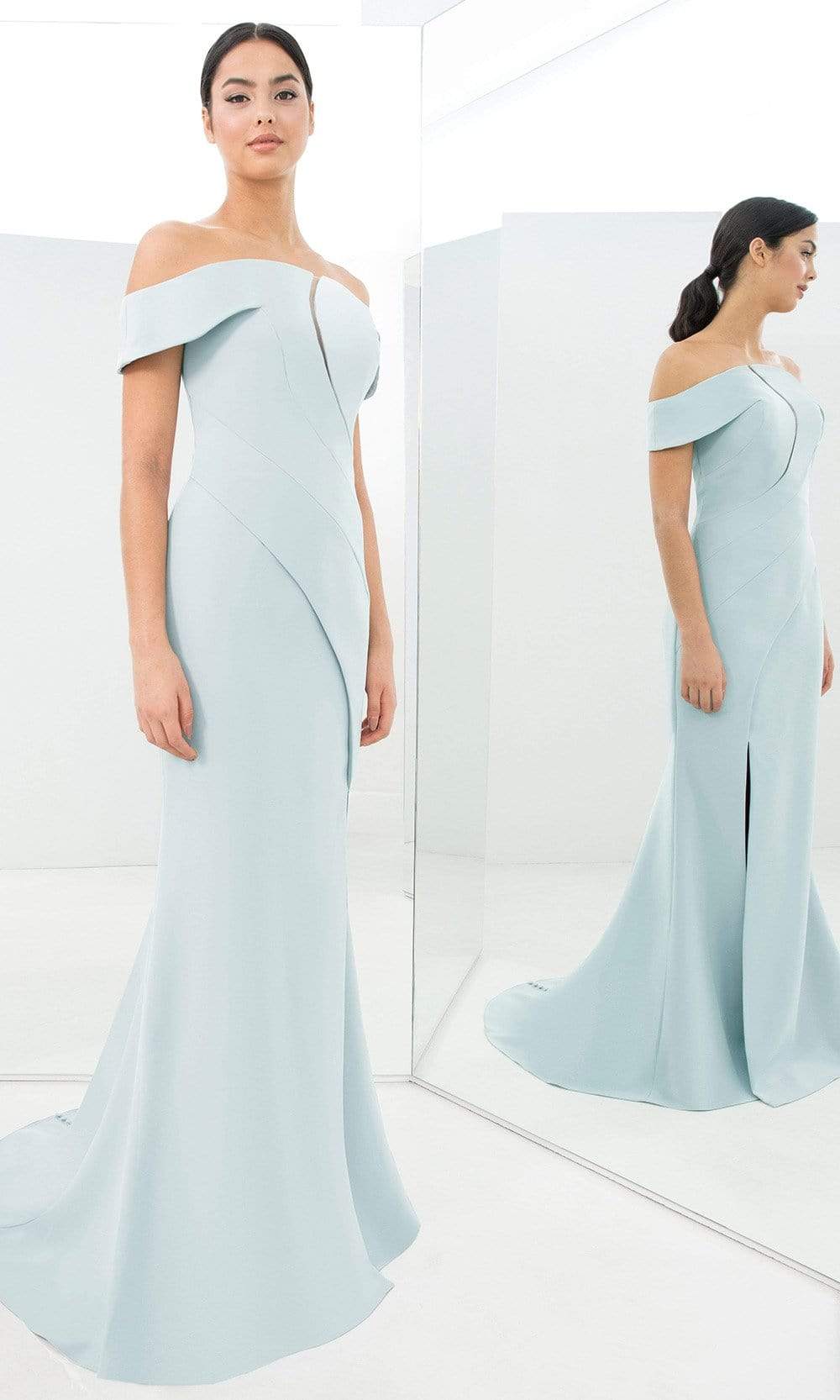 Alexander By Daymor - 1373 Off-Shoulder Front Cutout Mermaid Gown Evening Dresses 00 / Daiquiri Ice