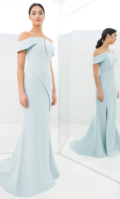 Alexander By Daymor - 1373 Off-Shoulder Front Cutout Mermaid Gown Evening Dresses 00 / Daiquiri Ice