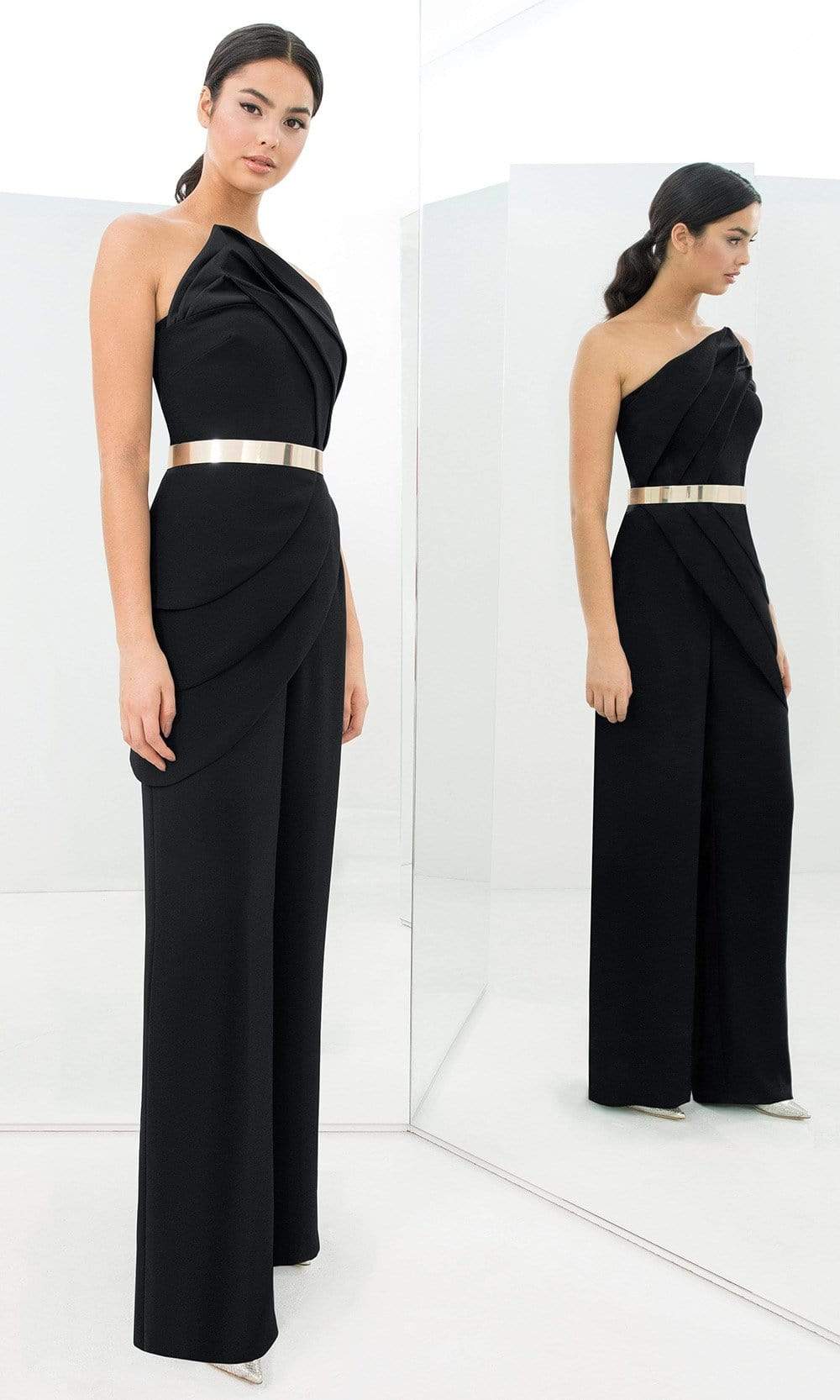 Alexander By Daymor - 1382 Strapless Asymmetric Neck Jumpsuit Evening Dresses