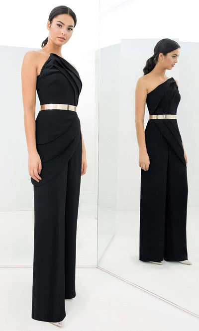 Alexander By Daymor - 1382 Strapless Asymmetric Neck Jumpsuit Evening Dresses