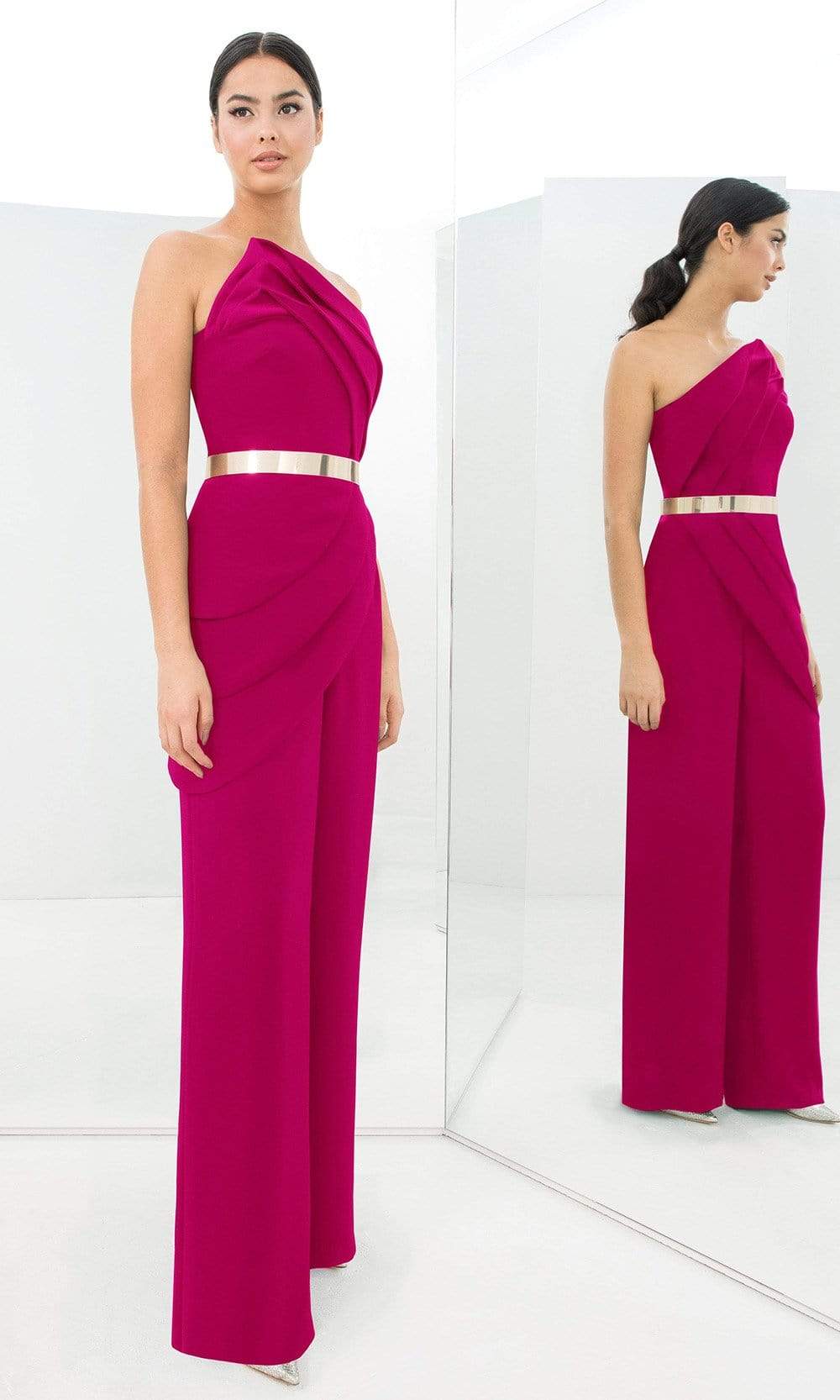 Alexander By Daymor - 1382 Strapless Asymmetric Neck Jumpsuit Special Occasion Dress In Pink
