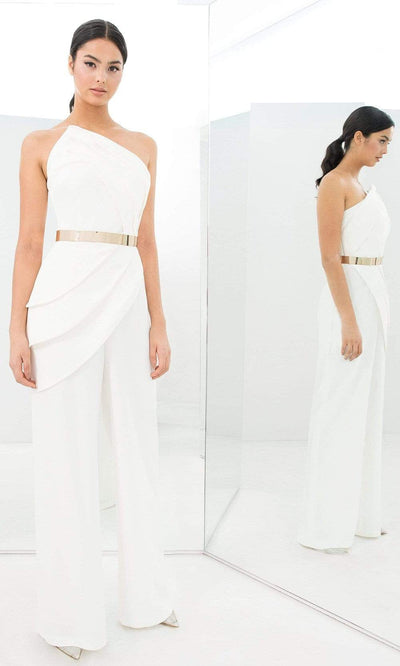 Alexander By Daymor - 1382 Strapless Asymmetric Neck Jumpsuit Evening Dresses