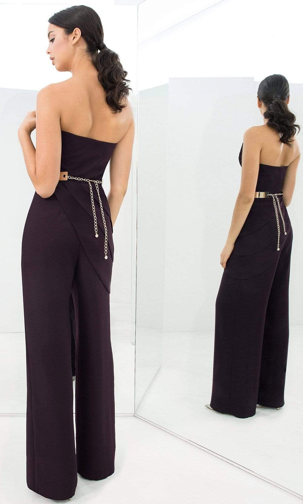 Alexander By Daymor - 1382 Strapless Asymmetric Neck Jumpsuit Evening Dresses