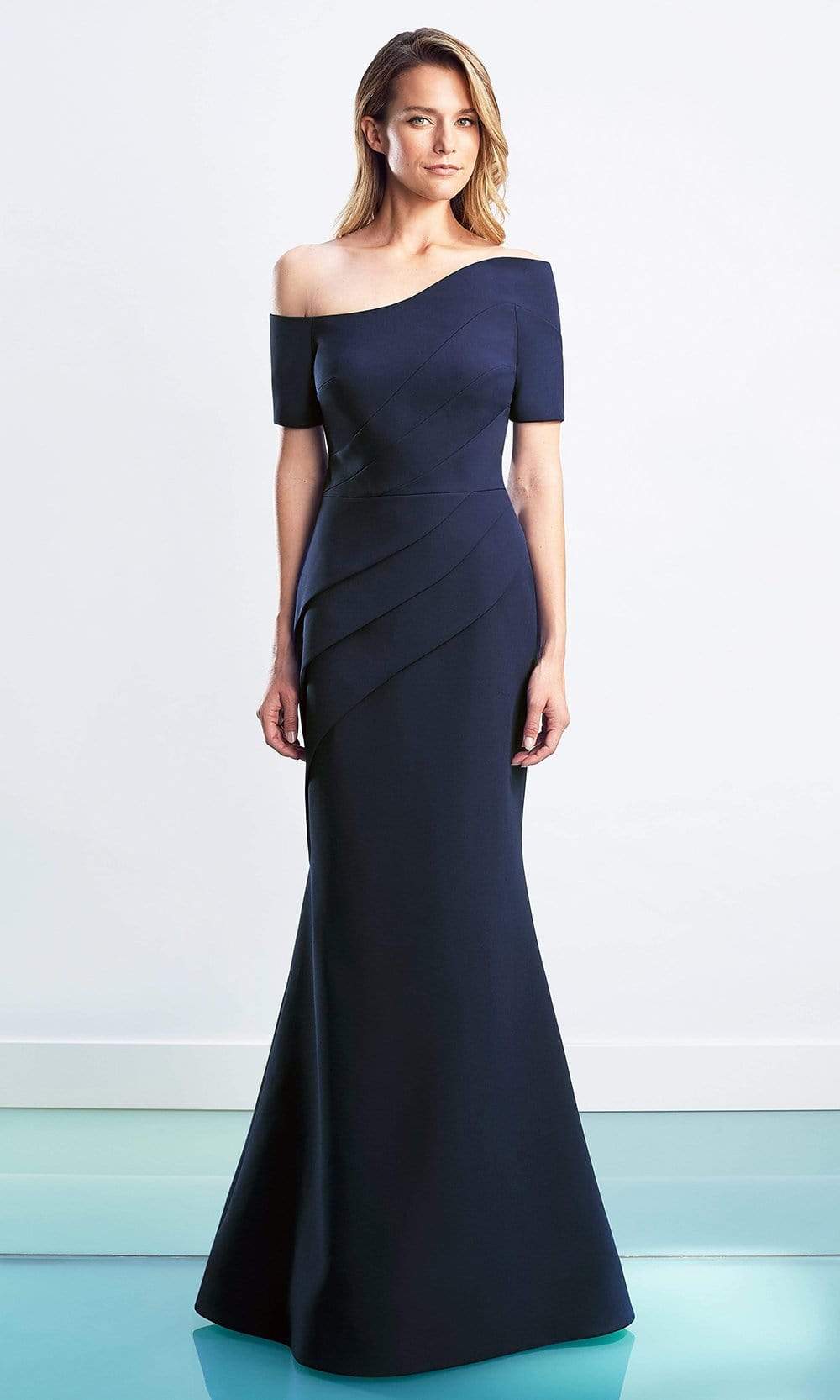 Alexander By Daymor - 1451 Short Sleeves Asymmetric Sheath Dress Evening Dresses