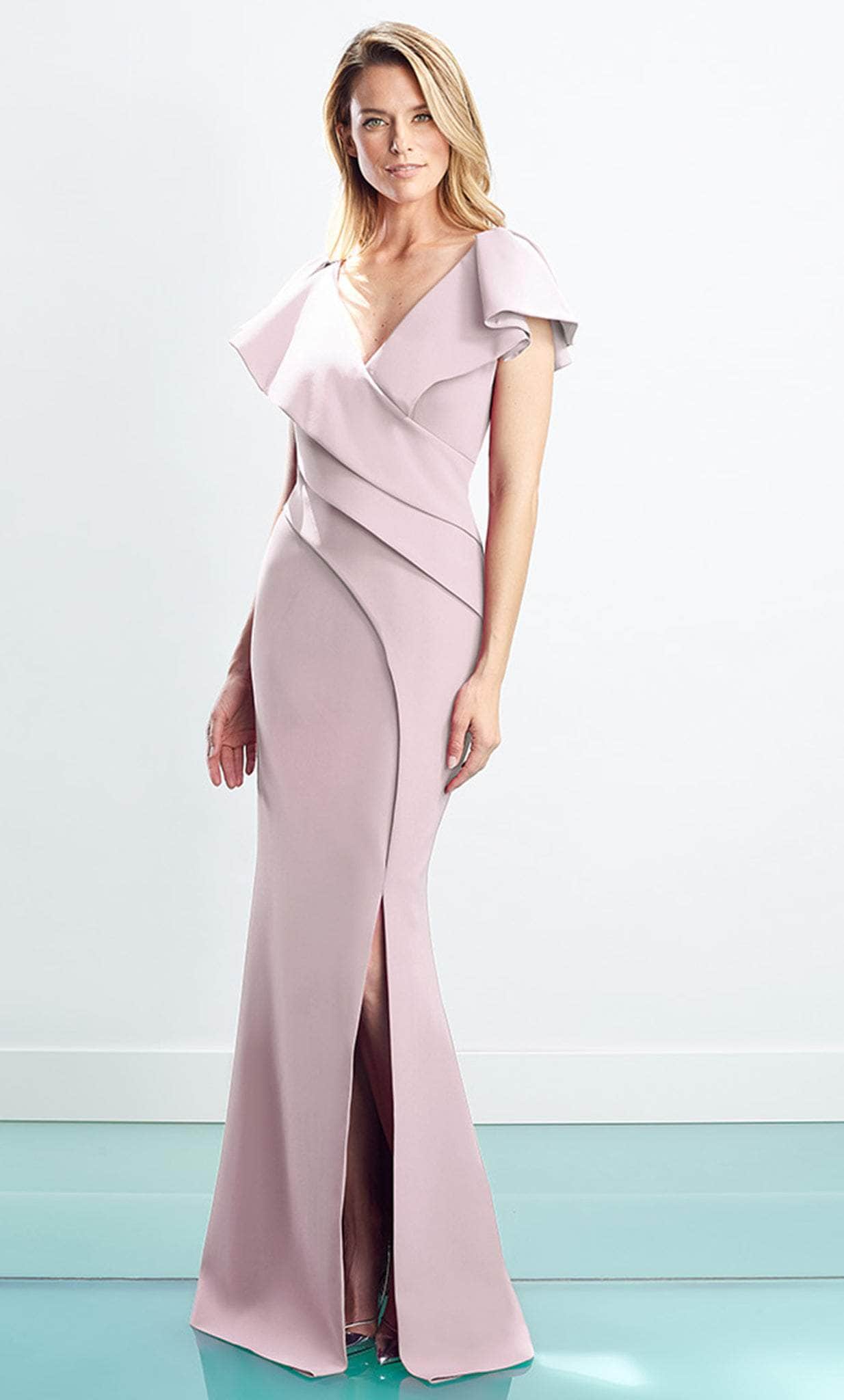 Alexander by Daymor - 1456 Cap Sleeves V-Neck Trumpet Gown With Slit Evening Dresses 4 / Quartz