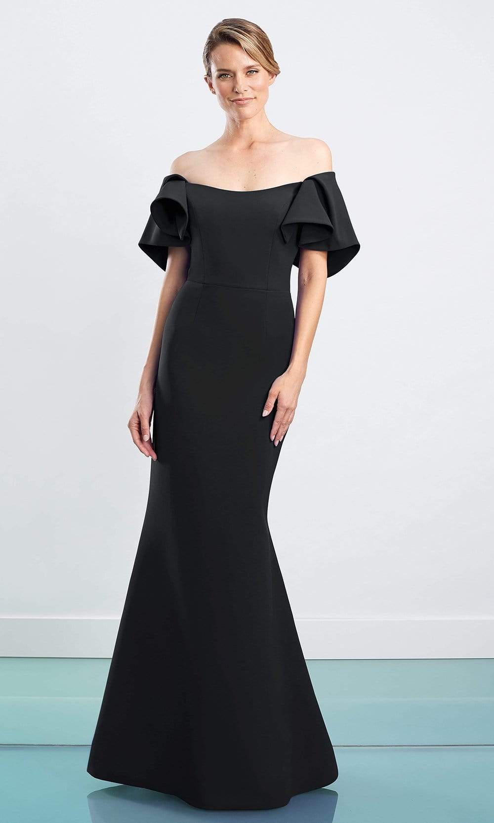 Alexander By Daymor - 1464 Ruffled Off Shoulder Trumpet Dress Evening Dresses 4 / Black