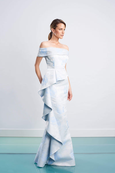 Alexander By Daymor - 1467 Off Shoulder Glittered Floral Gown Evening Dresses 4 / Periw/Silver