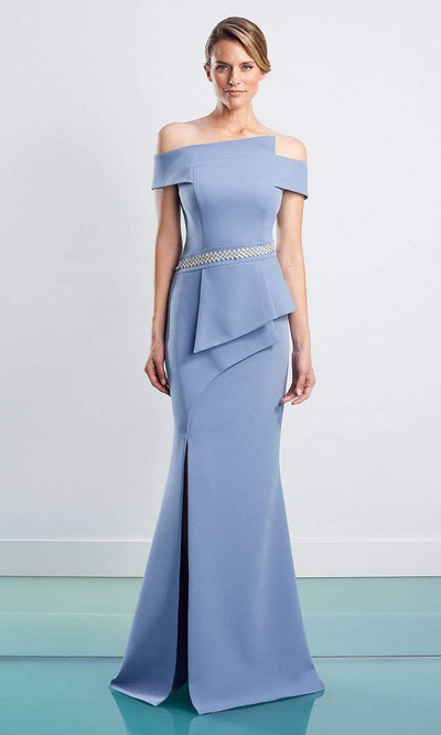 Alexander By Daymor - 1470 Off Shoulder Peplum Trumpet Gown Evening Dresses 4 / Delphi Blue