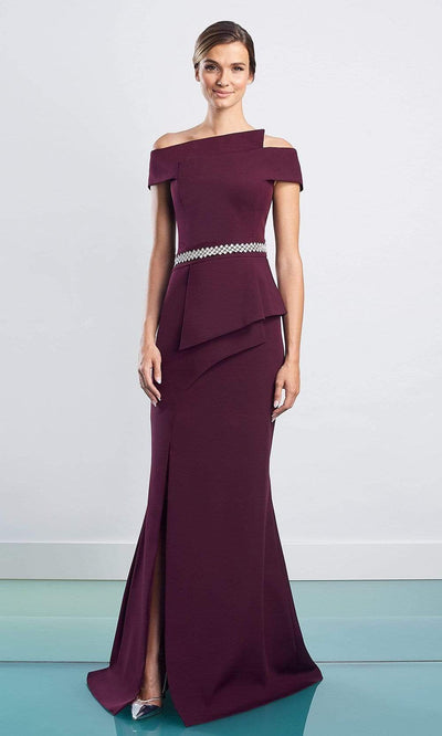 Alexander By Daymor - 1470 Off Shoulder Peplum Trumpet Gown Evening Dresses 4 / Wine