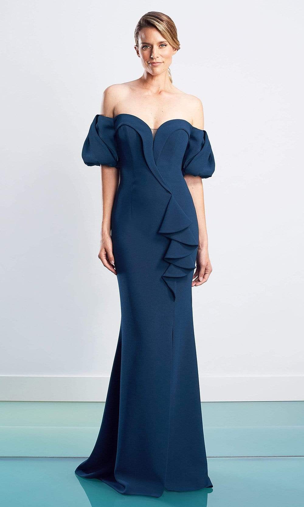 Alexander By Daymor - 1479 Sweetheart Crepe Sheath Gown Evening Dresses 4 / Teal Blue