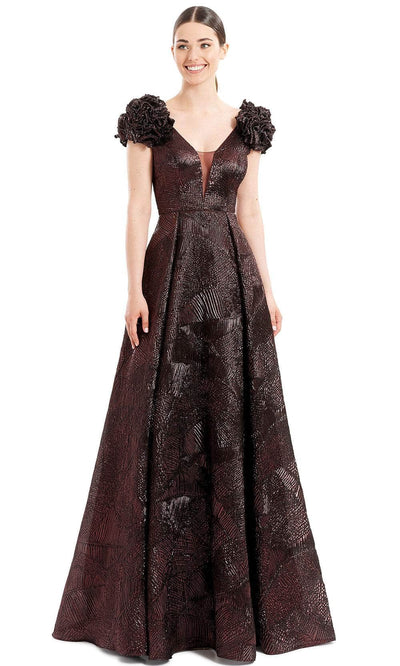 Alexander By Daymor 1651F22 - Ruffled Cap Sleeve Evening Gown In Red