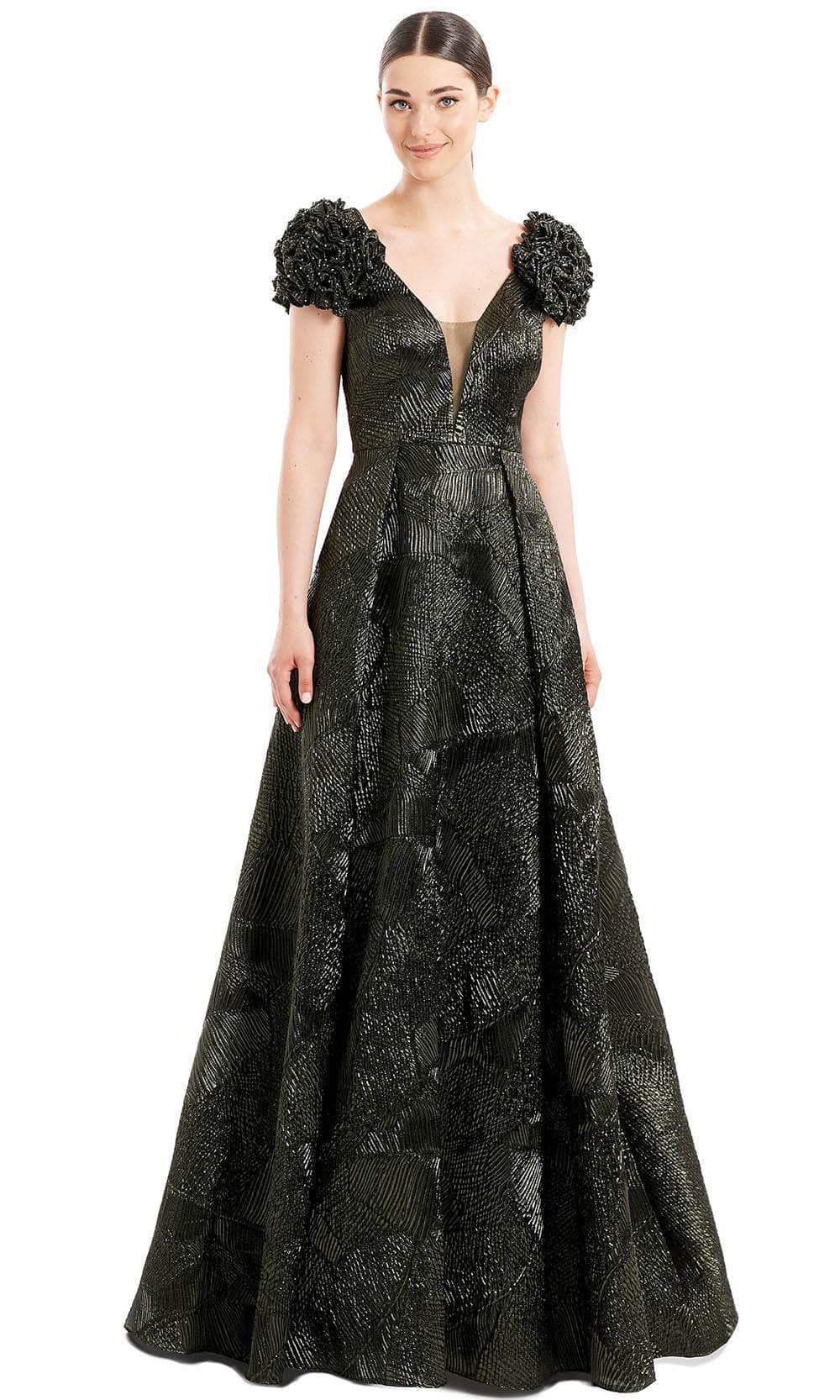 Alexander By Daymor 1651F22 - Ruffled Cap Sleeve Evening Gown In Green