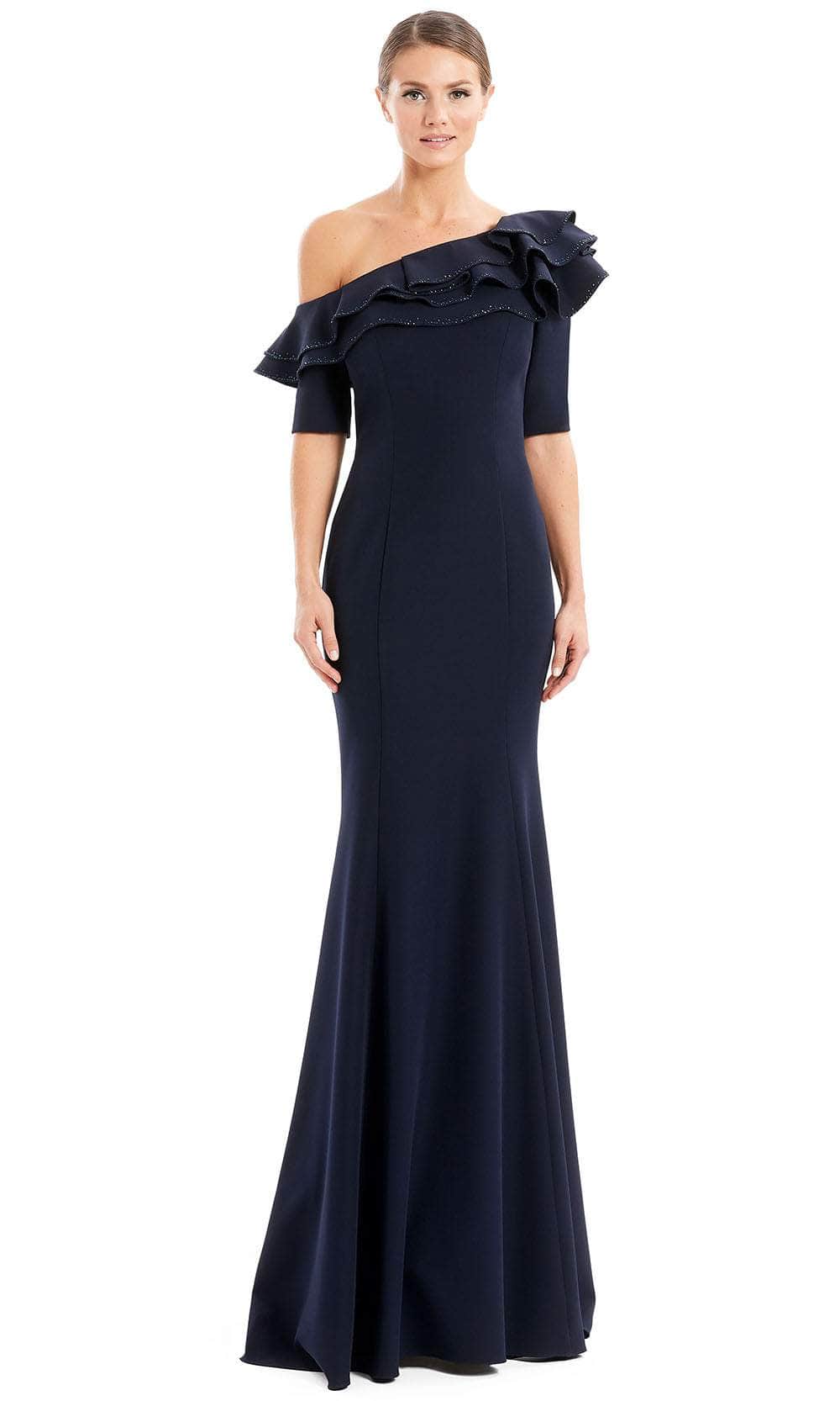 Alexander By Daymor 1663F22 - Ruffled One-Shoulder Formal Gown Special Occasion Dress 4 / Navy