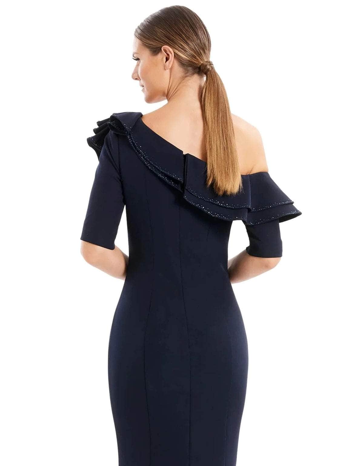 Alexander by Daymor 1663Short - Asymmetric Ruffled Neck Cocktail Dress Evening Dresses