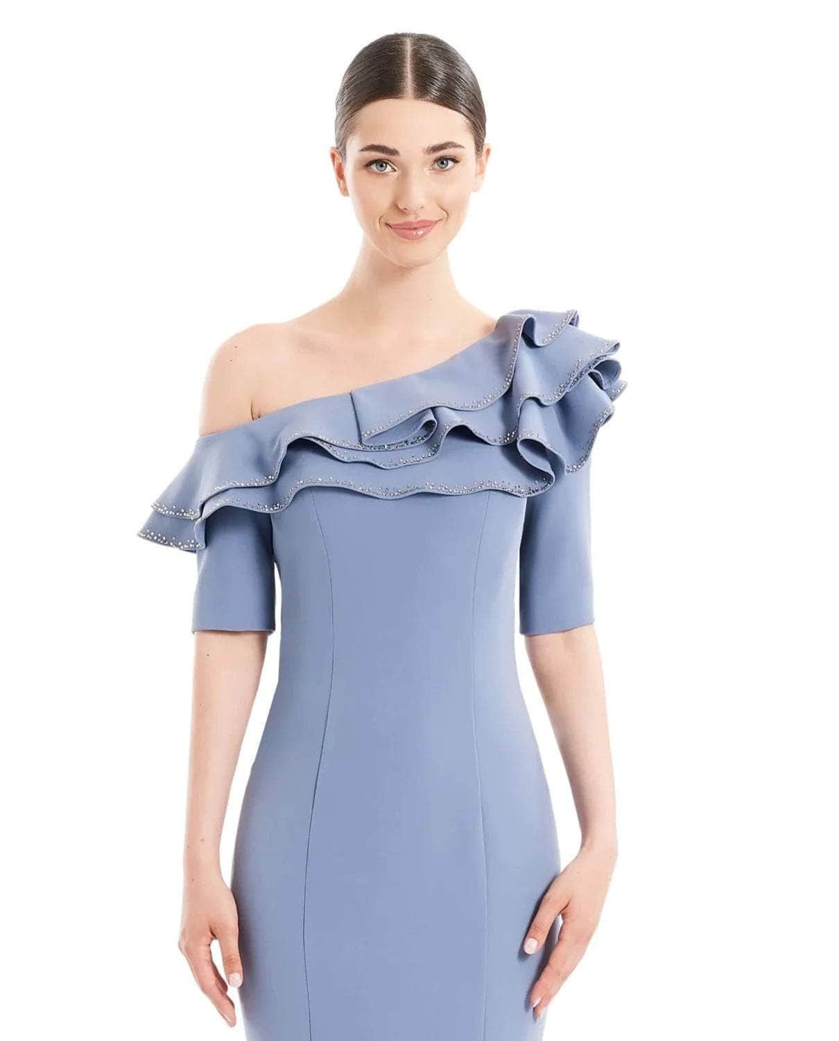 Alexander by Daymor 1663Short - Asymmetric Ruffled Neck Cocktail Dress Evening Dresses 4 / Delphi Blue