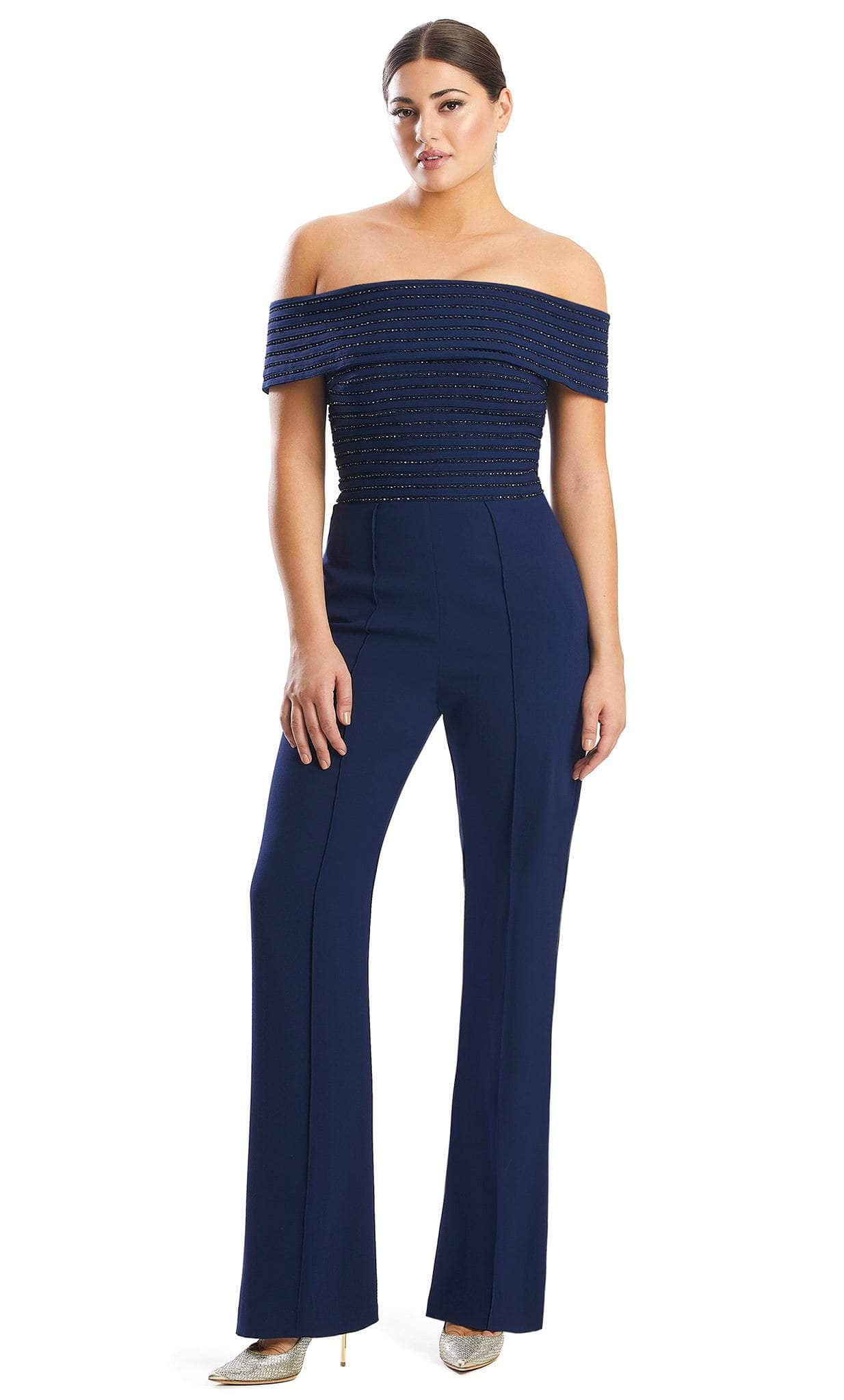 Alexander by Daymor 1751S23 - Off-Shoulder Formal Jumpsuit Formal Pantsuits 00 / Midnite