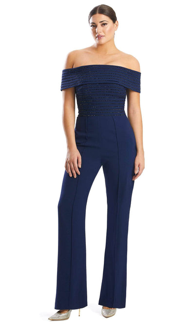 Alexander by Daymor 1751S23 - Off-Shoulder Formal Jumpsuit Formal Pantsuits 00 / Midnite