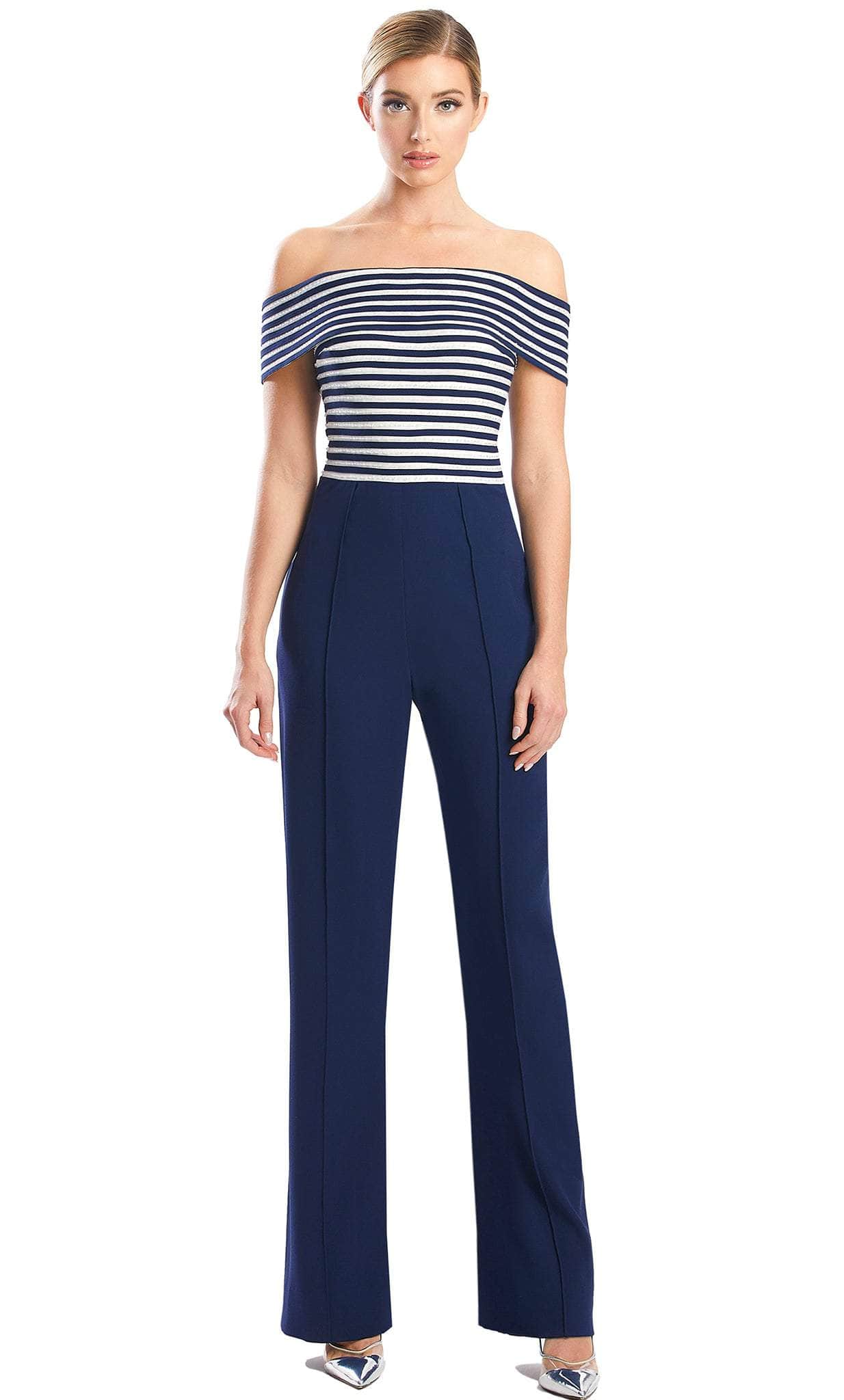 Alexander by Daymor 1751S23 - Off-Shoulder Formal Jumpsuit Formal Pantsuits 00 / Midnite/White