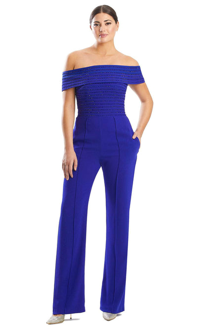 Alexander by Daymor 1751S23 - Off-Shoulder Formal Jumpsuit Formal Pantsuits 00 / Sapphire