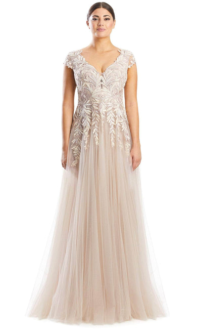 Alexander by Daymor 1755S23 - V Neck Laced A-Line Gown Evening Dresses 00 / Shell