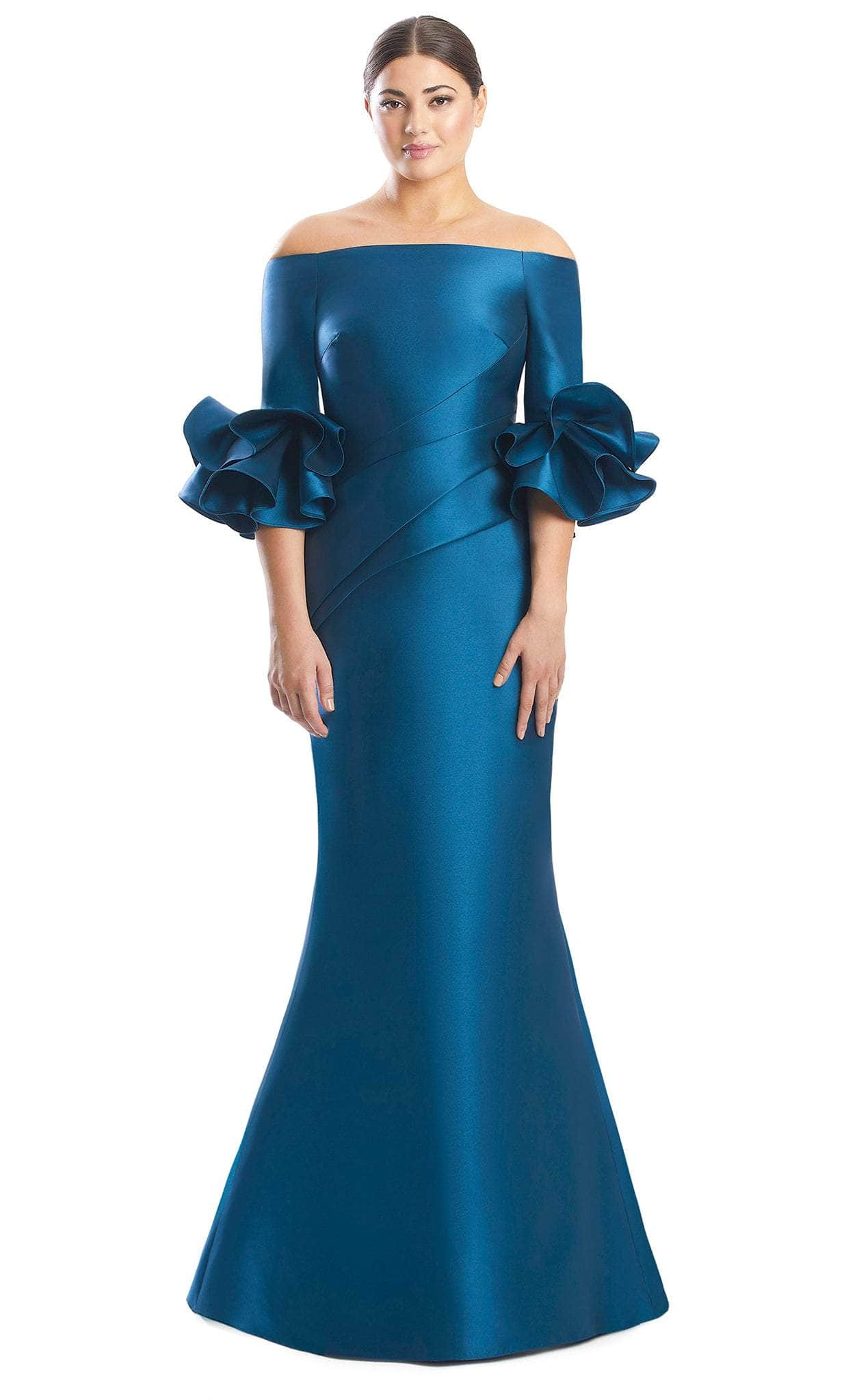 Alexander by Daymor 1758S23 - Buttoned Back Formal Dress Evening Dresses 00 / Teal Blue