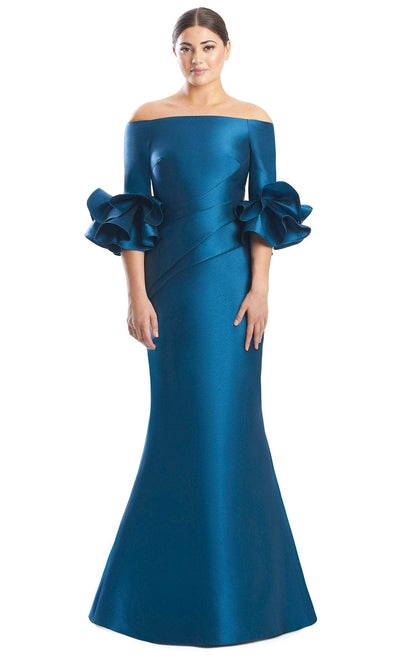 Alexander by Daymor 1758S23 - Buttoned Back Formal Dress Evening Dresses 00 / Teal Blue