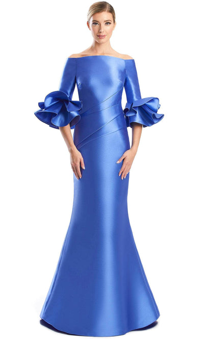 Alexander by Daymor 1758S23 - Ruffled Cuffs Formal Dress Evening Dresses 00 / Delphi Blue