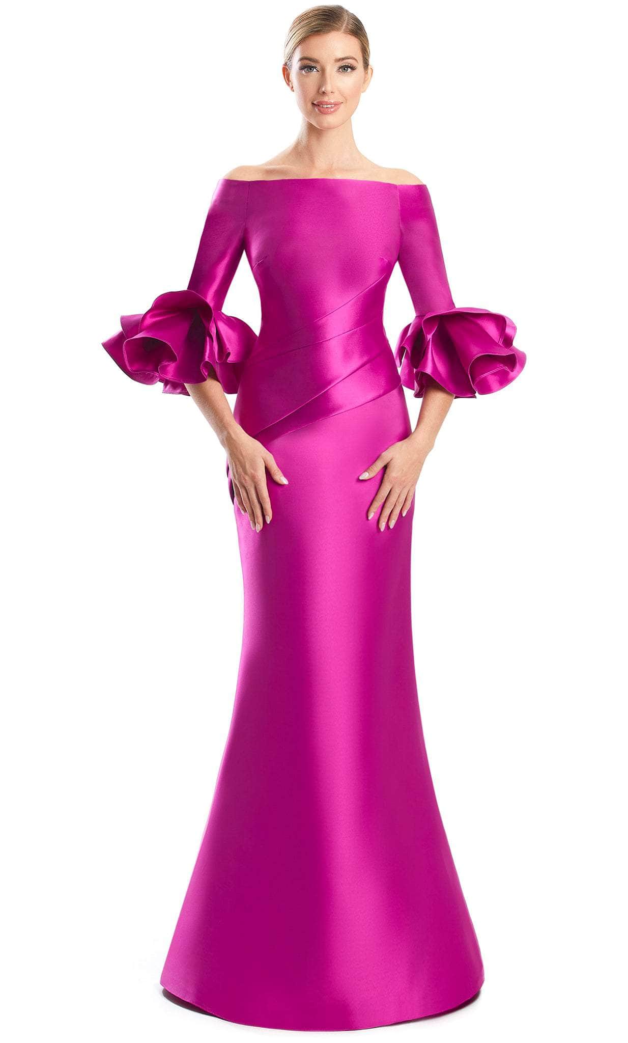 Alexander by Daymor 1758S23 - Ruffled Cuffs Formal Dress Evening Dresses 00 / Fuchsia