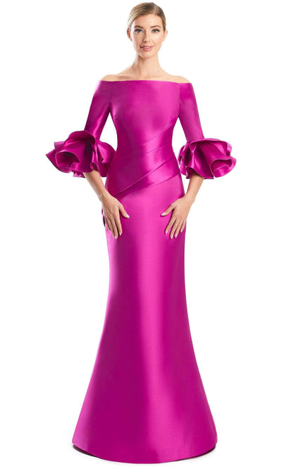 Alexander by Daymor 1758S23 - Ruffled Cuffs Formal Dress Evening Dresses 00 / Fuchsia