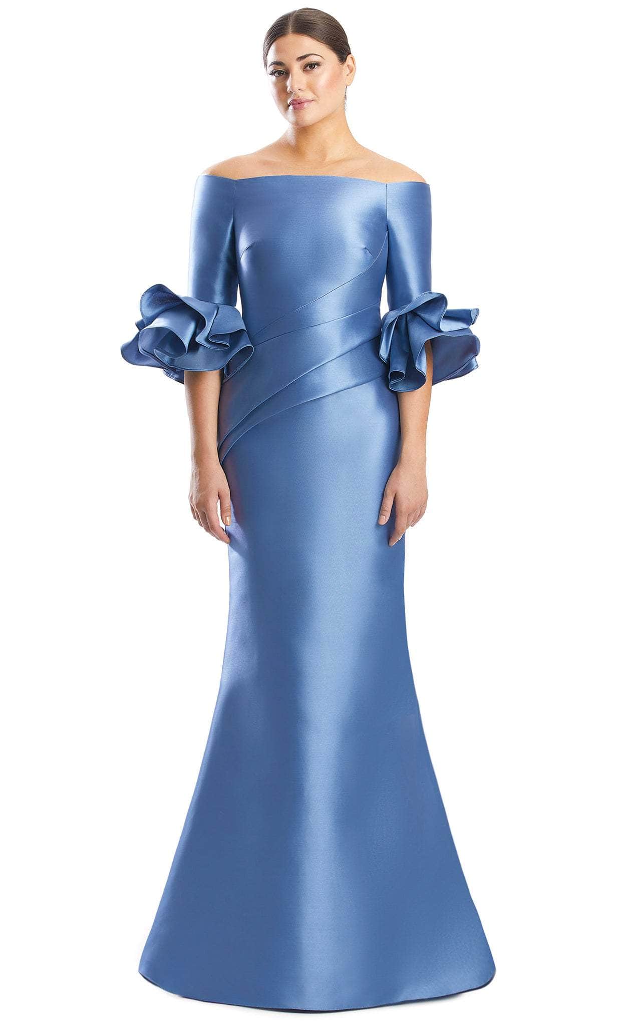 Alexander by Daymor 1758S23 - Ruffled Cuffs Formal Dress Evening Dresses 00 / Periwinkle