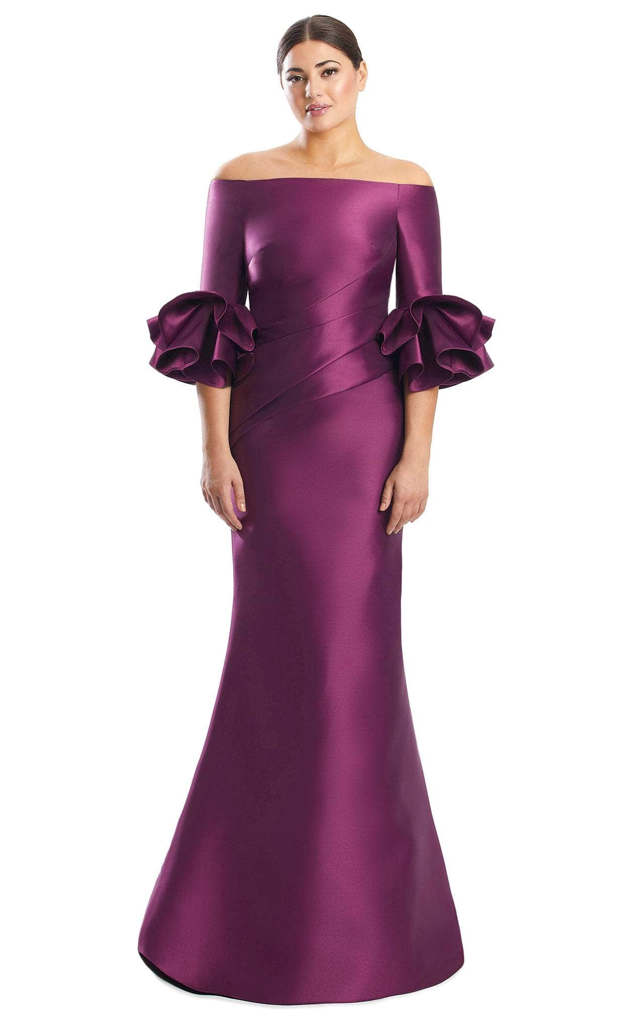 Alexander by Daymor 1758S23 - Ruffled Cuffs Formal Dress Evening Dresses 00 / Plum