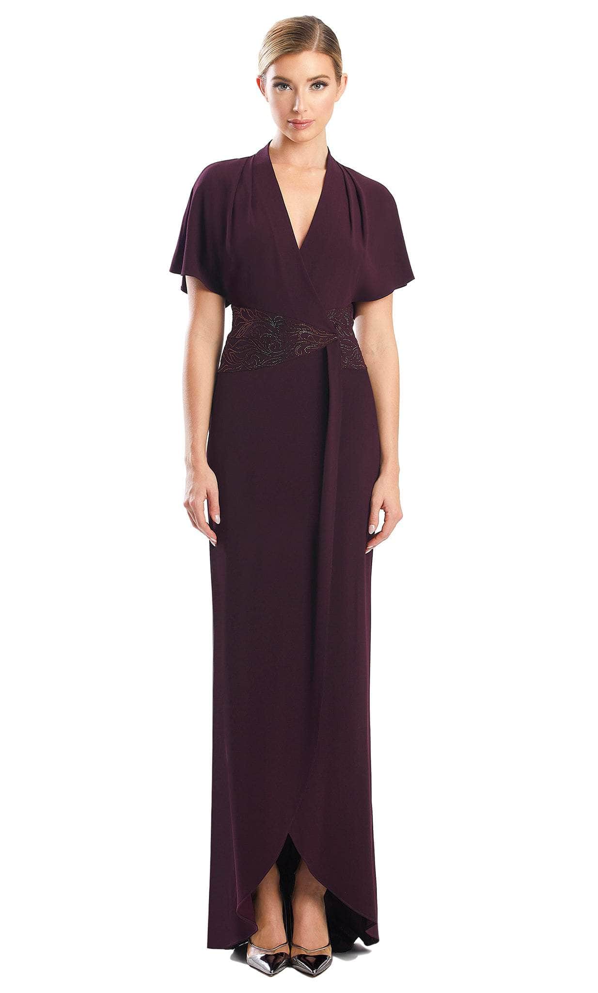 Alexander by Daymor 1760S23 - Laced Waistband Formal Dress Evening Dresses 00 / Aubergine