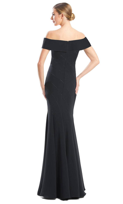 Alexander by Daymor 1761S23 - Rosette-Detailed Off Shoulder Gown Evening Dresses 00 / Black