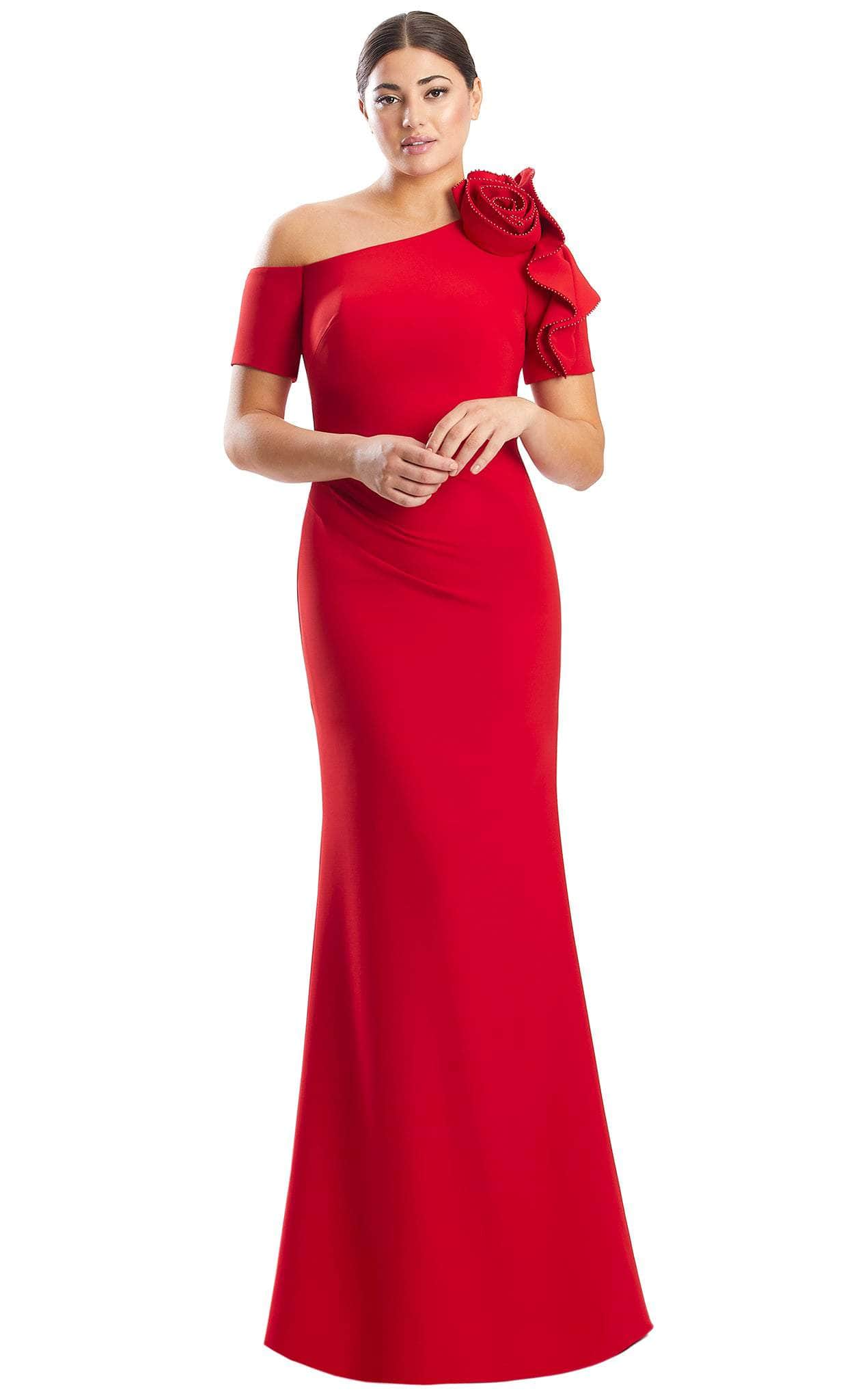 Alexander by Daymor 1762S23 - Rose-Detailed Asymmetrical Formal Gown Evening Dresses