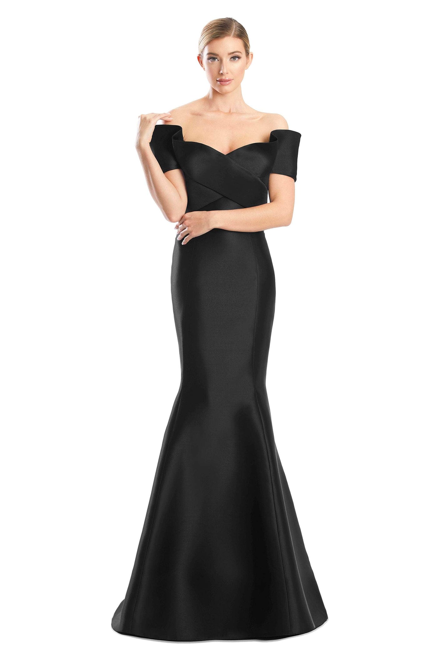 Alexander by Daymor 1763S23 - Bandage Bodice Satin Dress Evening Dresses 00 / Black