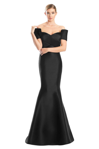 Alexander by Daymor 1763S23 - Bandage Bodice Satin Dress Evening Dresses 00 / Black