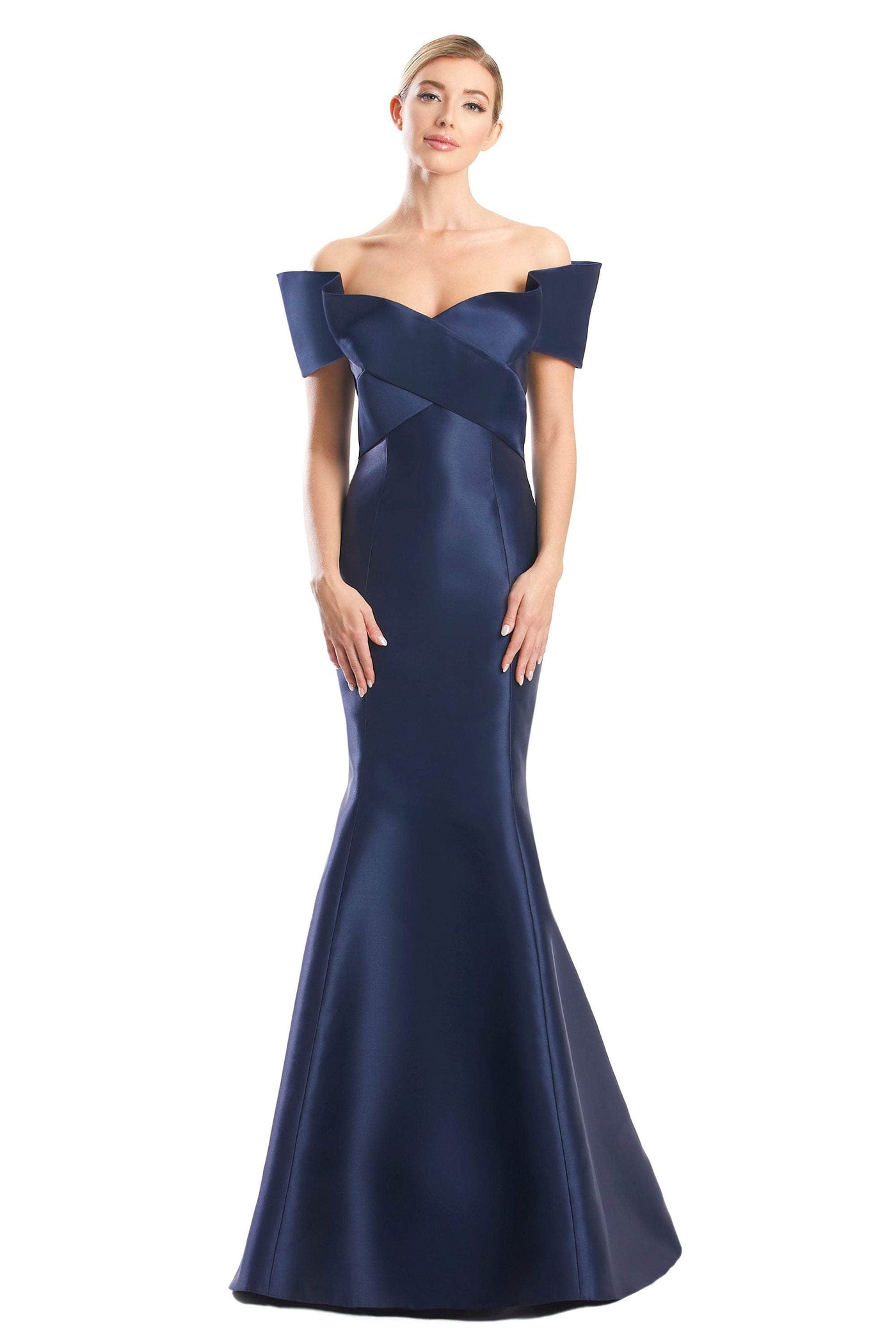 Alexander by Daymor 1763S23 - Bandage Bodice Satin Dress Evening Dresses 00 / Navy