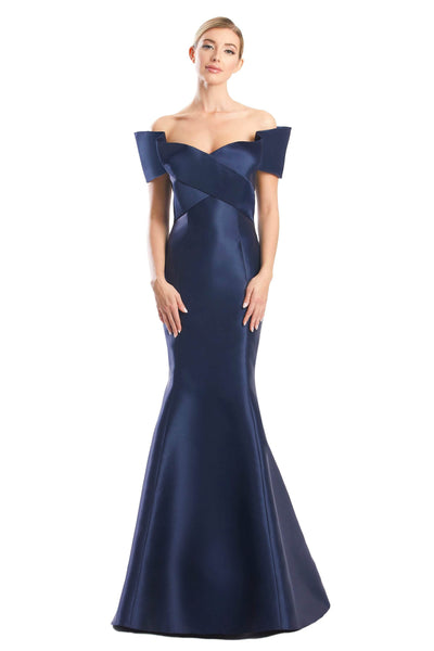 Alexander by Daymor 1763S23 - Bandage Bodice Satin Dress Evening Dresses 00 / Navy