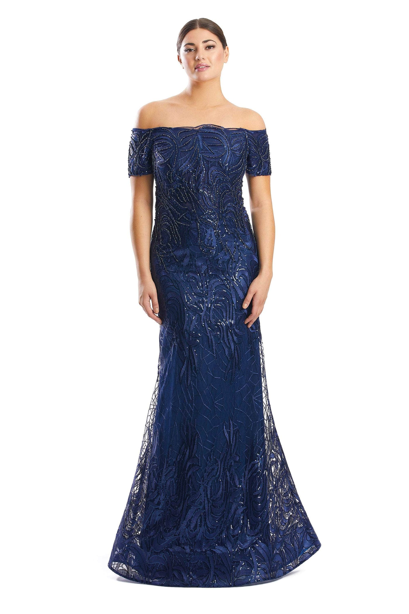 Alexander by Daymor 1765S23 - Off the Shoulder Formal Sheath Gown Evening Dresses 00 / Navy