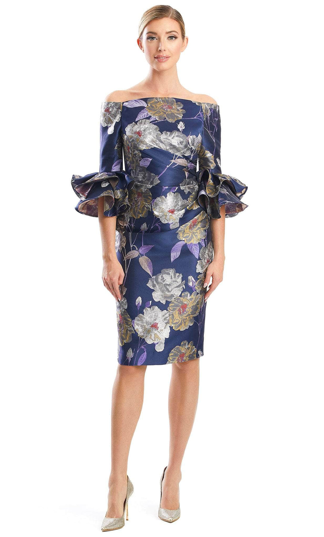 Alexander by Daymor 1768S23 - Floral Printed Formal Dress Wedding Guest 00 / Navy/Multi