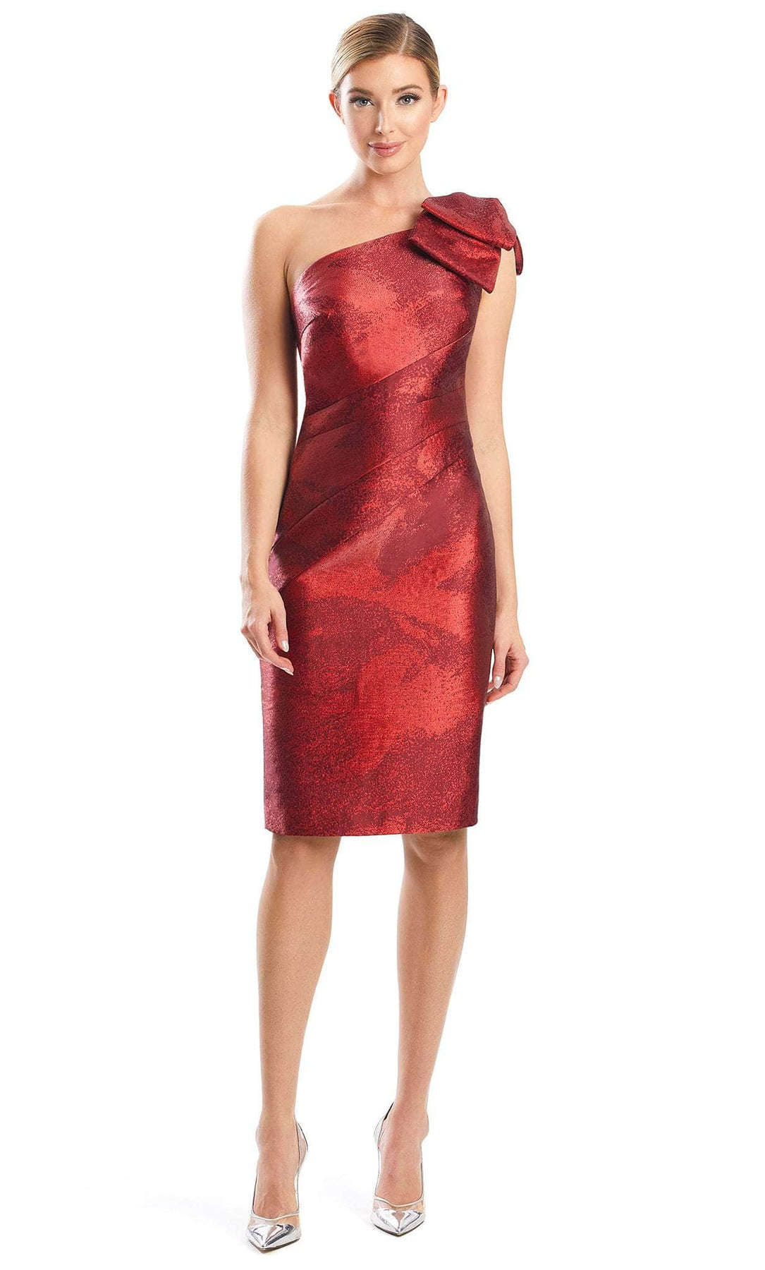 Alexander by Daymor 1772S23 - One-Shoulder Printed Dress Cocktail Dresses 00 / Ruby/Red