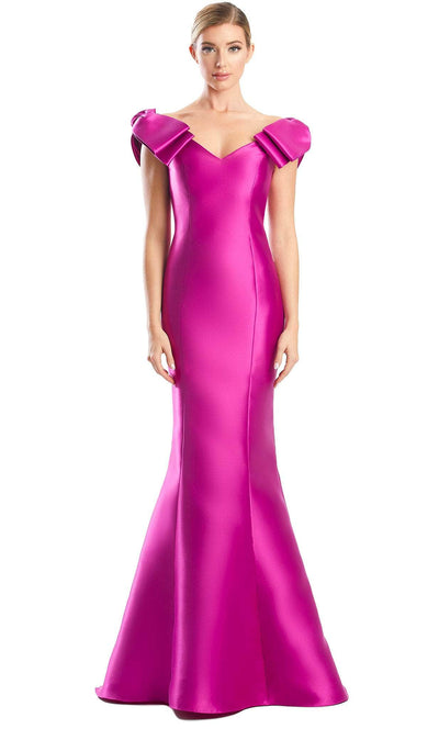 Alexander by Daymor 1773S23 - Bow Appliqued Sleeves Formal Dress Evening Dresses 00 / Fuchsia