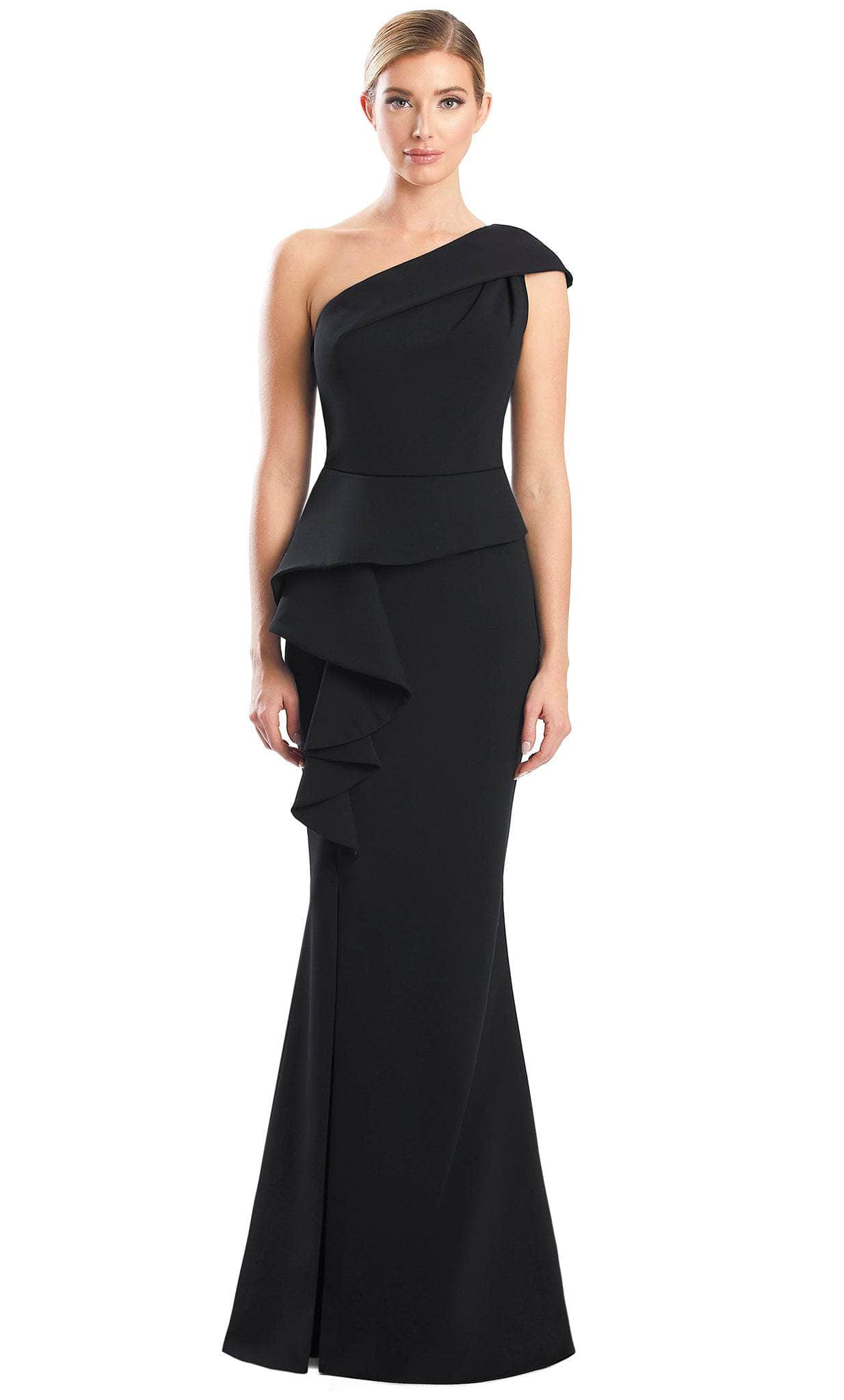 Alexander by Daymor 1781S23 - Asymmetrical Neck Minimalist Evening Gown Evening Dresses 00 / Black