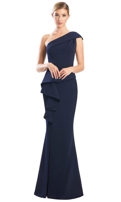 Alexander by Daymor 1781S23 - Asymmetrical Neck Minimalist Evening Gown Evening Dresses 00 / Navy