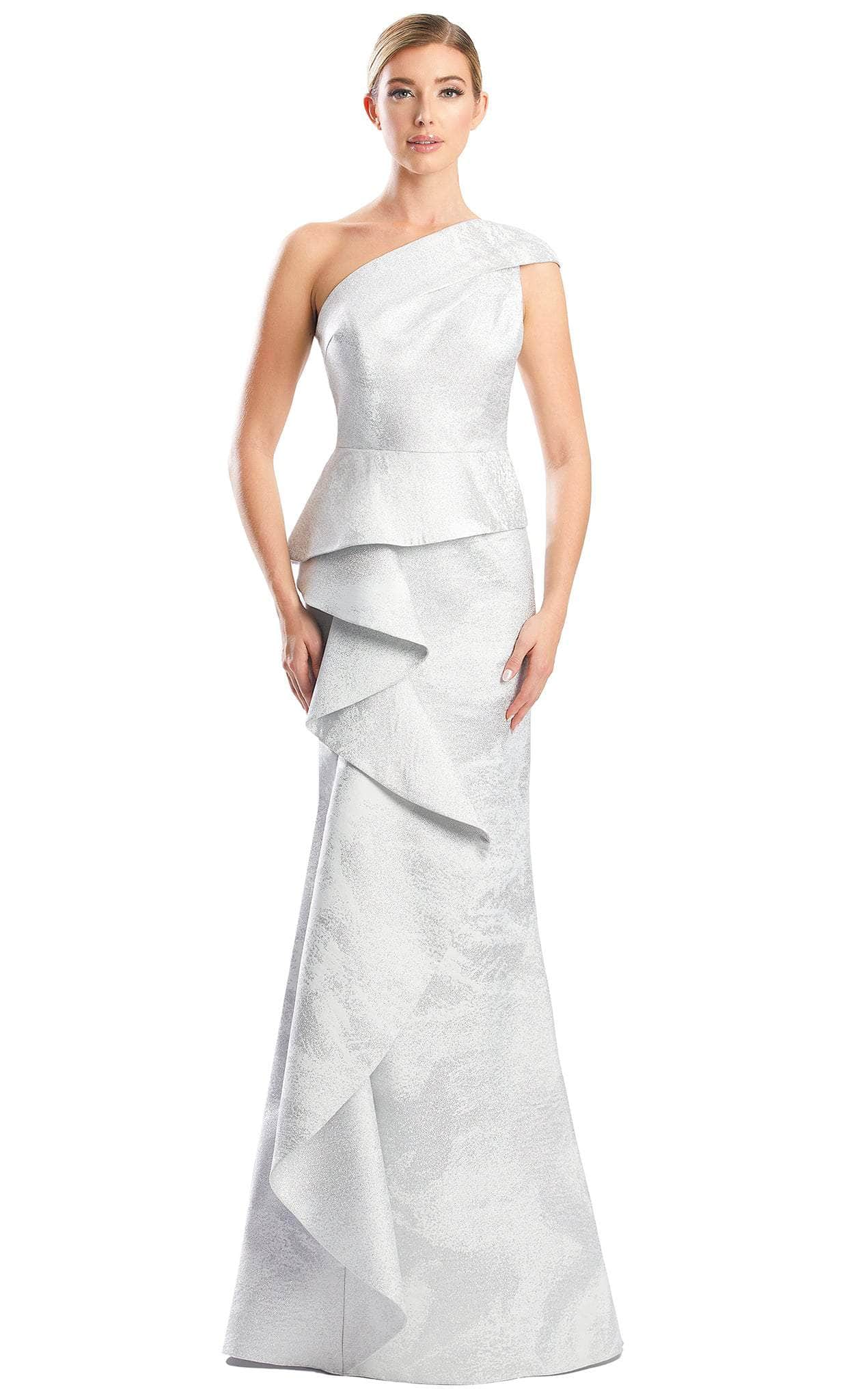 Alexander by Daymor 1782S23 - One Shoulder Printed Trumpet Gown Evening Dresses 00 / Platinum/Silver