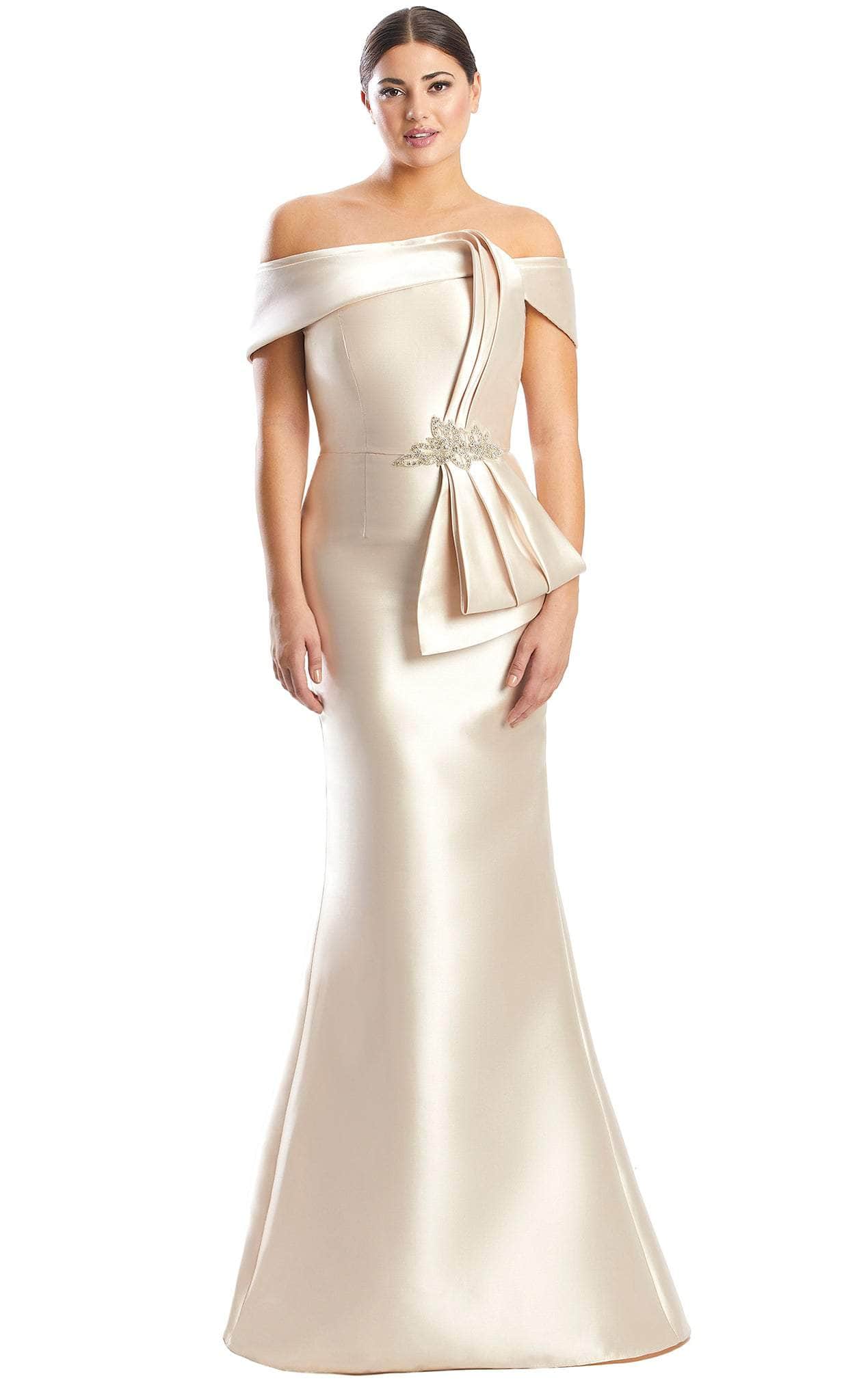 Alexander by Daymor 1783S23 - Draped Side Sash Formal Dress Evening Dresses 00 / Champagne
