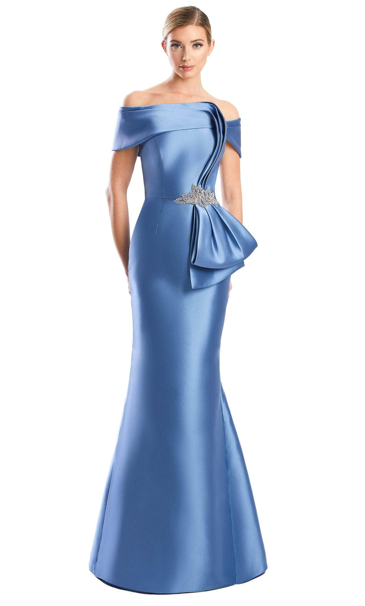 Alexander by Daymor 1783S23 - Draped Side Sash Formal Dress Evening Dresses 00 / Delphi Blue
