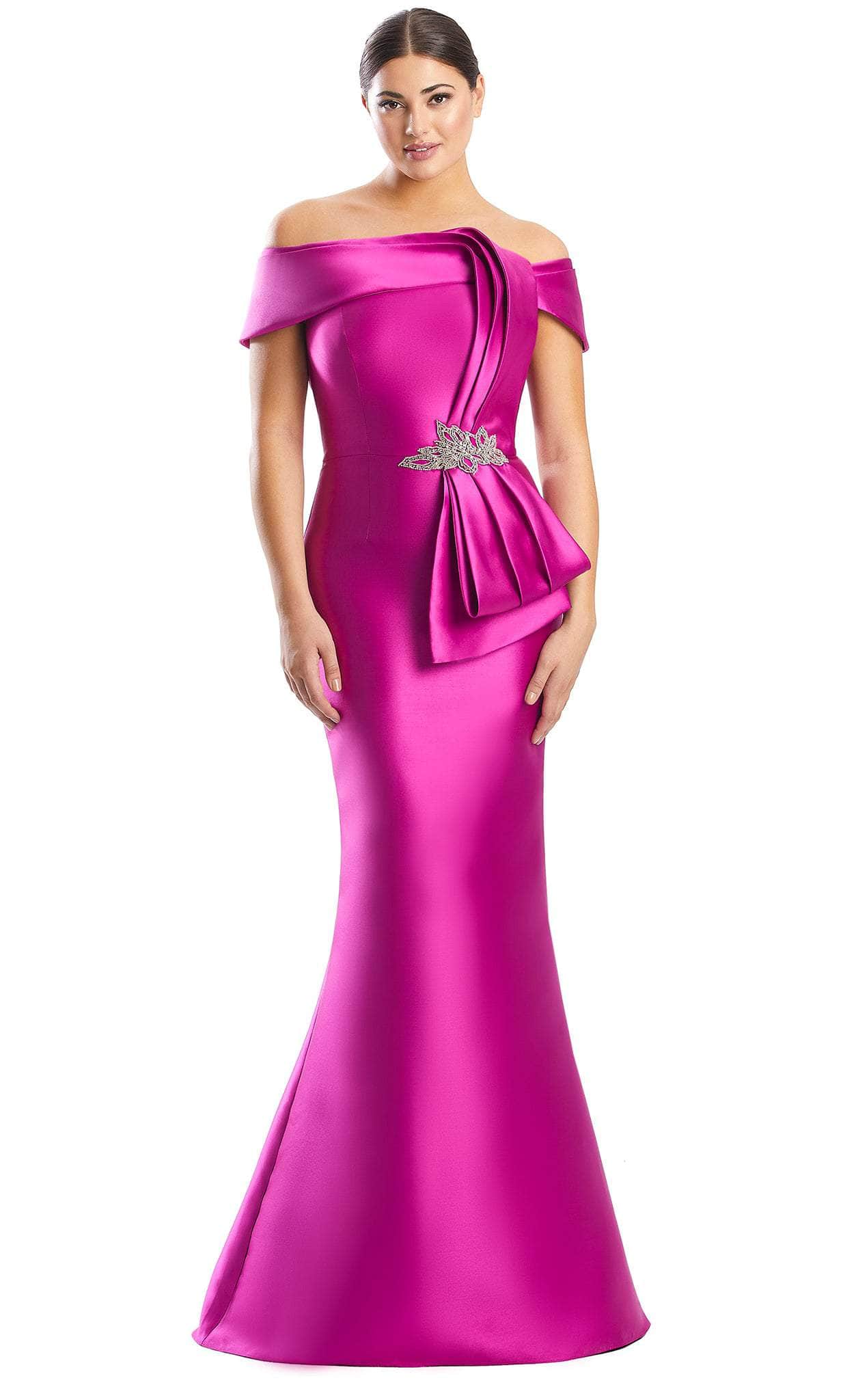 Alexander by Daymor 1783S23 - Draped Side Sash Formal Dress Evening Dresses 00 / Fuchsia