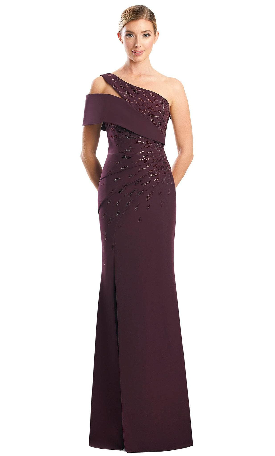 Alexander by Daymor 1784S23 - Beaded Asymmetrical Dress Evening Dresses 00 / Wine